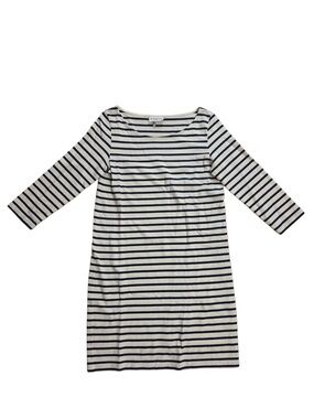 Ganni Navy and White Striped Long Sleeve Shift Dress